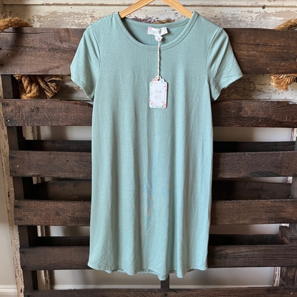 🟠NWT PINK ROSE T-Shirt Dress in Smokey Sage MED